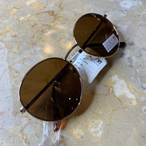 JOES JEANS SUNGLASS GOLD ROUND AVIATOR ACCESSORY Rhinestone embellished